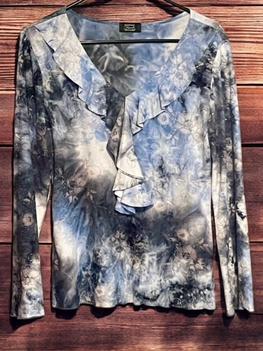 SHANNON FORD NEW YORK TIE DYE RUFFLE BLOUSE SIZE MEDIUM